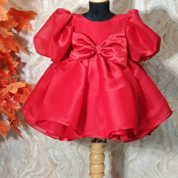 Elegant Scarlet Satin Bow Dress for Little Princesses