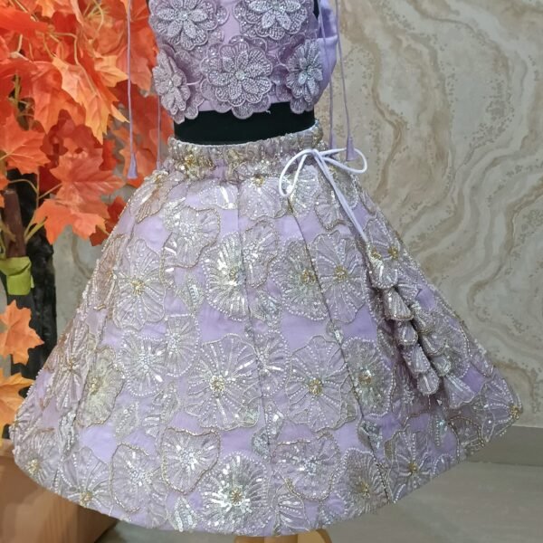 Lavender Elegance: Floral Embroidered Kids' Party Dress