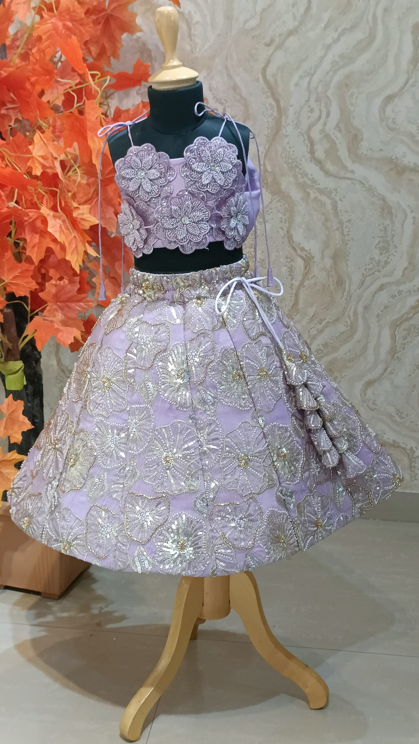 Lavender Elegance: Floral Embroidered Kids' Party Dress