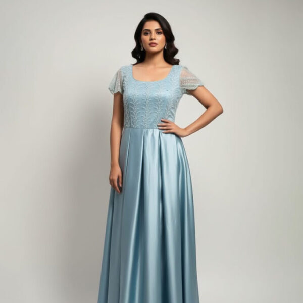 Powder Blue Pearl Embellished Gown