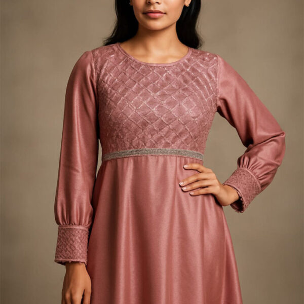Dusty Rose Diamond Quilted Anarkali Gown