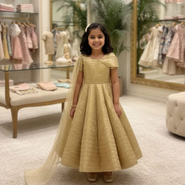Golden Princess Cape Gown for Girls