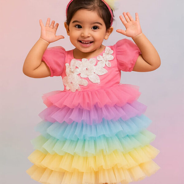 Rainbow Ruffle Tiered Party Dress for Girls