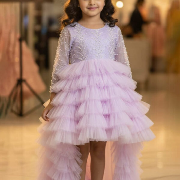Lavender Pearl Tiered High-Low Gown for Girls