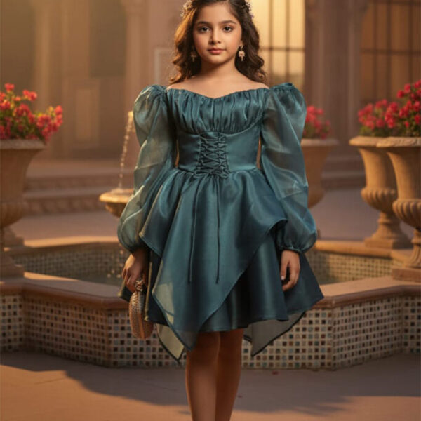 Teal Off-Shoulder Corset Mini Dress for Girls