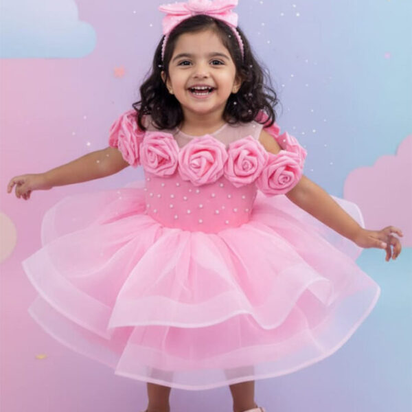 Pink Rose Pearl Tutu Dress for Girls