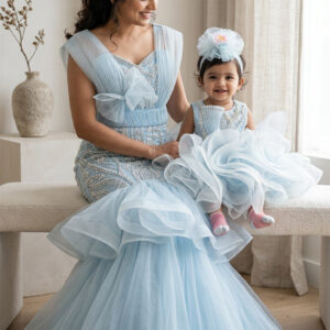 Ice Blue Pearl Embellished Mermaid Mom & Baby Matching Set