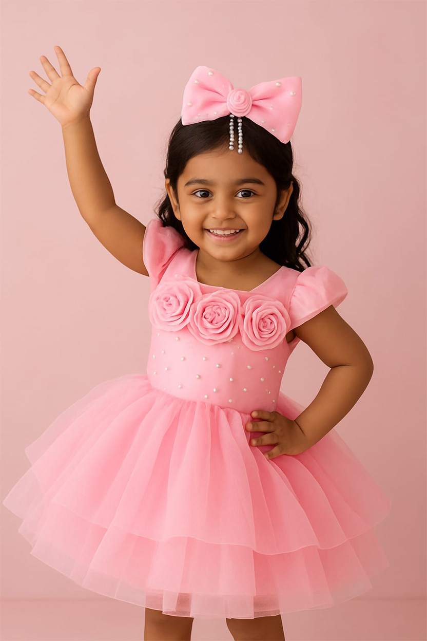 Pink Rose Pearl Tutu Dress for Girls - Image 2