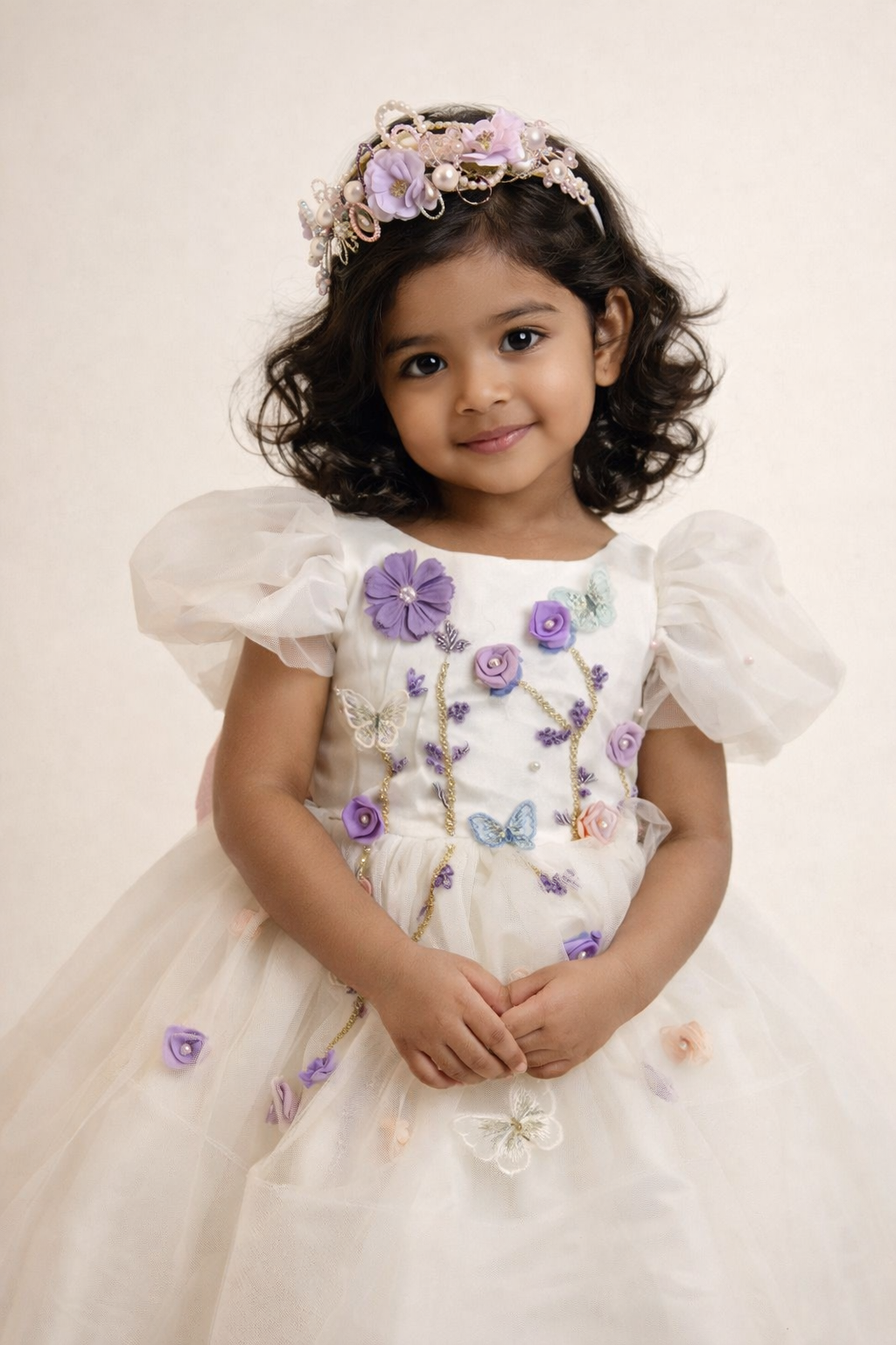 White Floral Butterfly Personalised Gown for Girls - Image 2